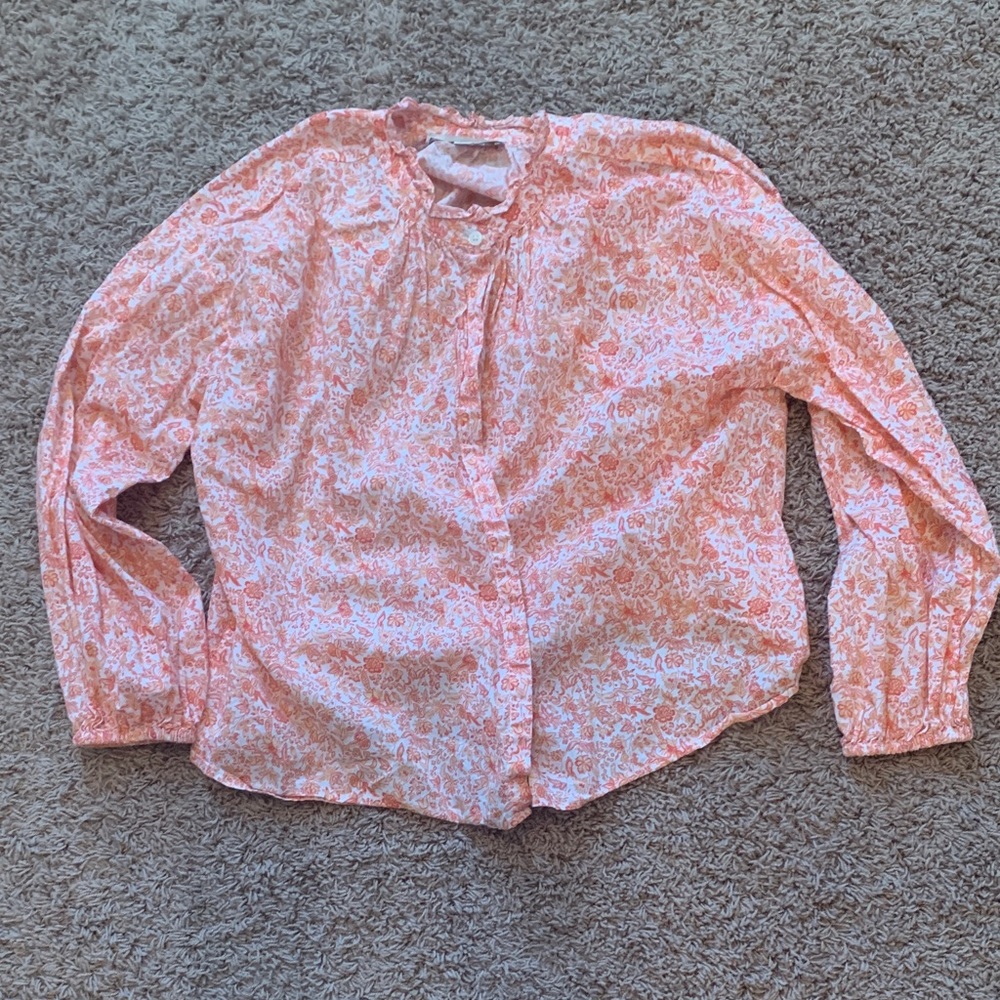 LOFT Orange and White Floral Top
